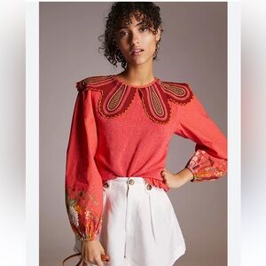 Anthropologie Blank London Aliyana Collared Pink Ruched Top Medium